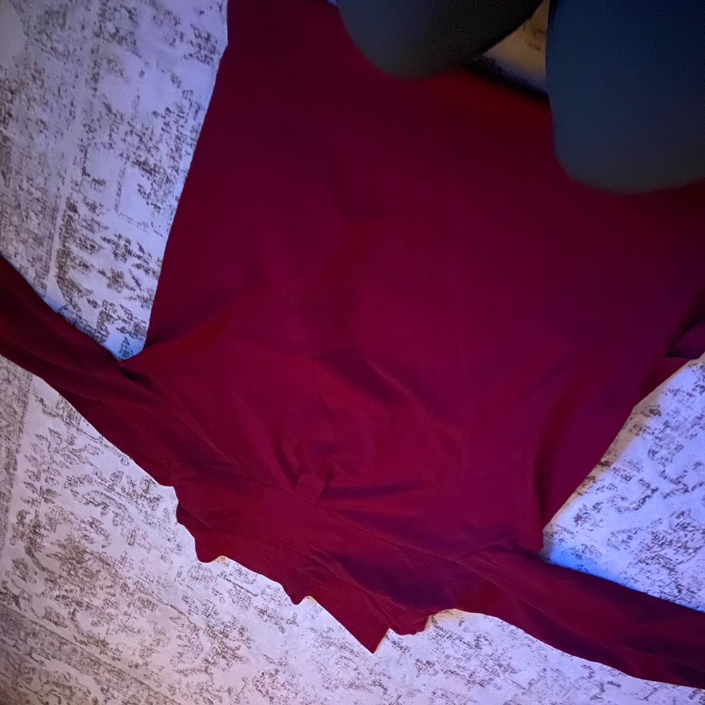 Red button up blouse